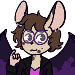 A sketch of an anthro mouse bust. She has short fluffy hair, round glasses, and three piercings in each ear. She is wearing a jacket and has bat wings.